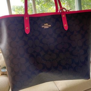 COACH brown neon pink TOTE. BRAND NEW!